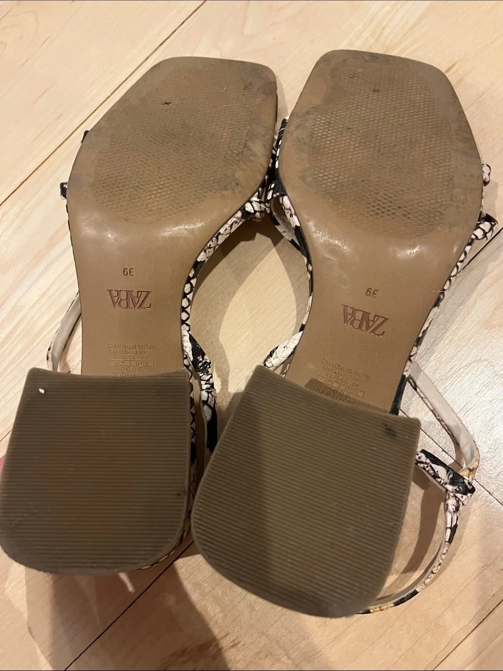 Zara Black & Cream Snake-Print Strappy Sandals